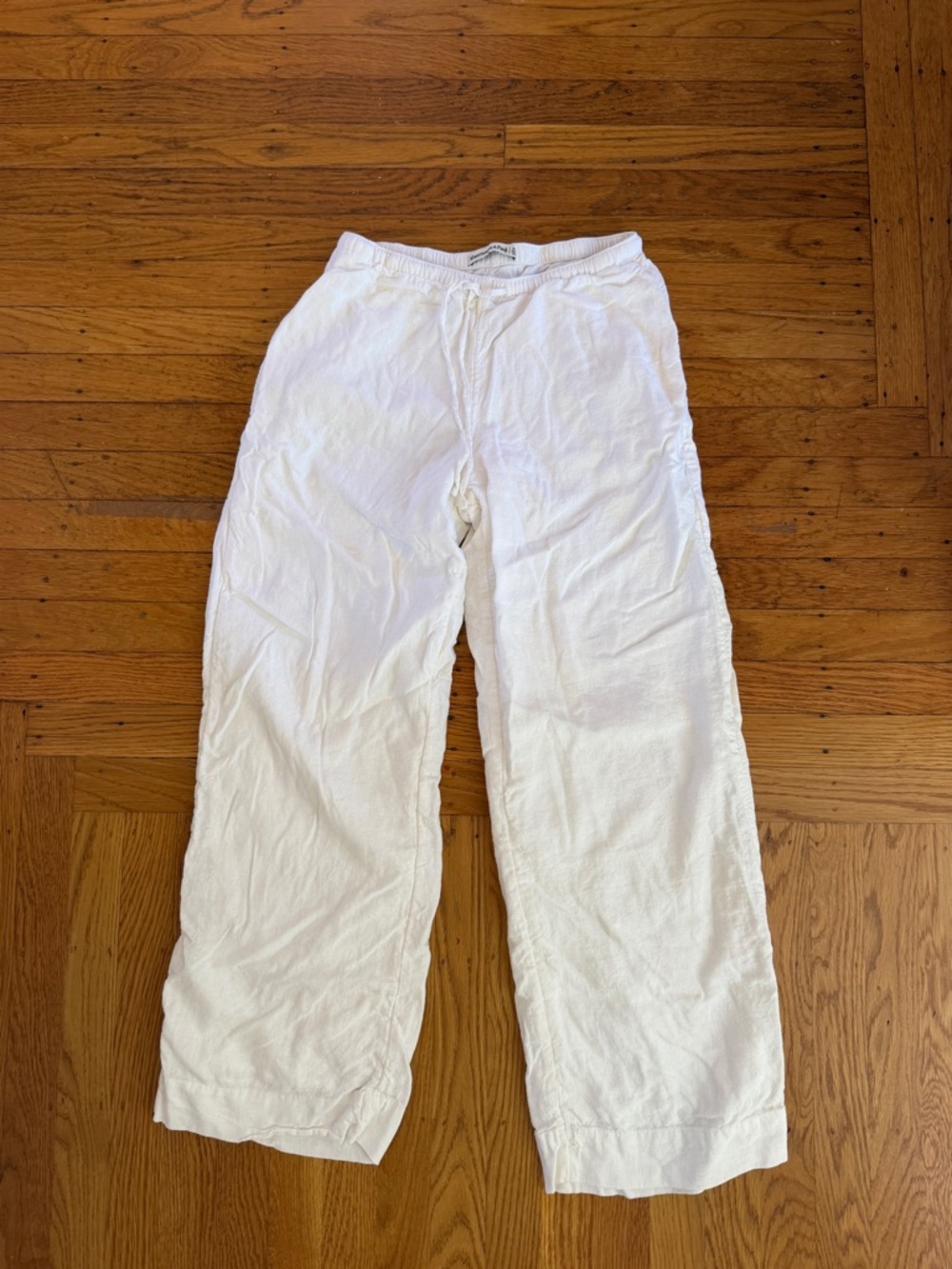 Abercrombie White Linen Drawstring Wide-Leg Pants